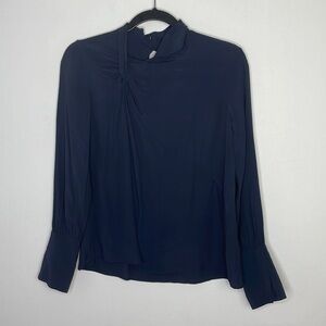 HABITUAL Chic Elegant Twist Neckline Navy Blouse